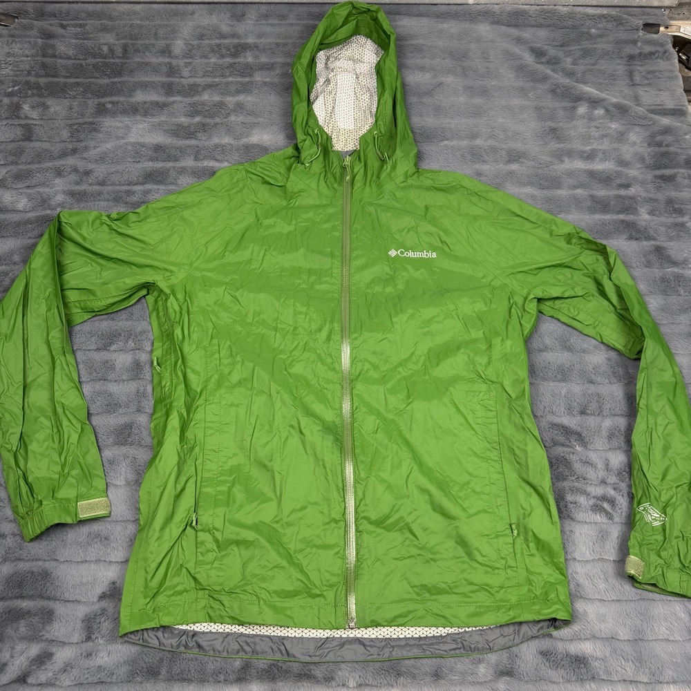 Columbia Omni-Tech Rain Jacket Mens Medium Green Waterproof Hooded Hiking Coat